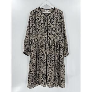 Vintage Studio Collection Dress Womens 14 Brown Beige 80s 90s Floral Long Sleeve
